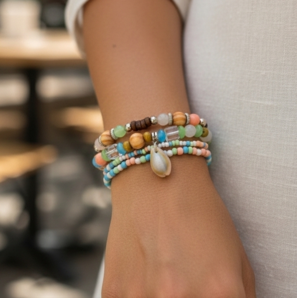4 Boho bracelets handcrafted beaded